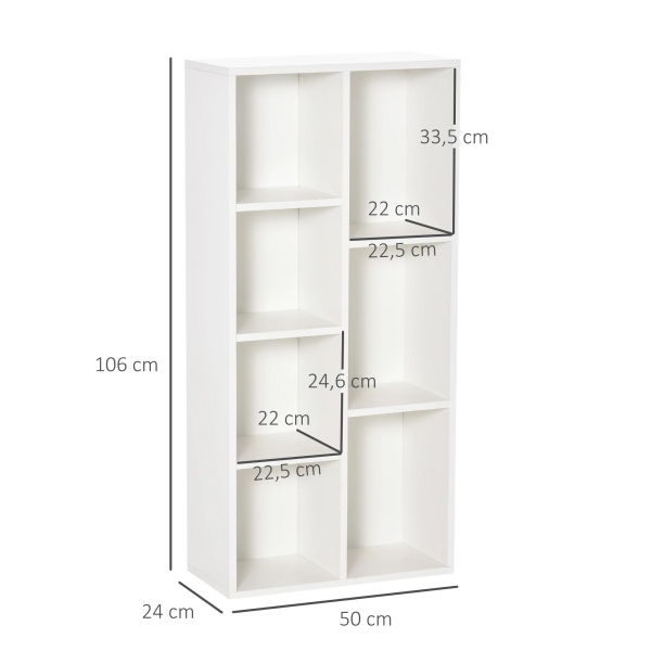 HOMCOM Estante para Livros Estante de Madeira com 7 Compartimentos de Armazenamento Plantas Arquivos para Sala de Estar Dormitório Escritório 50x24x106cm Branco - Image 3
