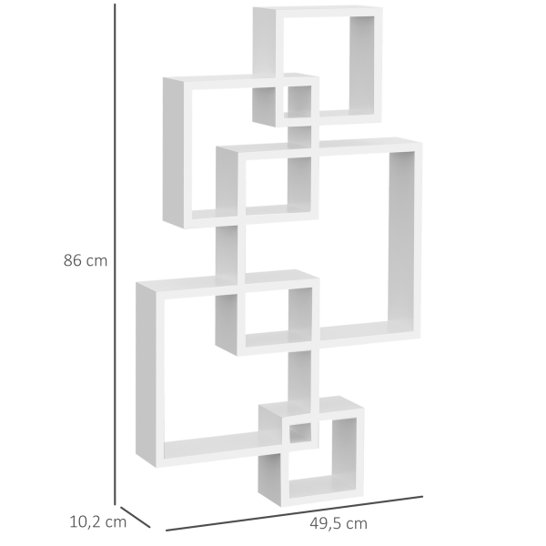 HOMCOM Estante de Parede com 5 Cubos Estante Flutuante de Madeira Estilo Moderno 49,5x10,2x86cm Branco - Image 3