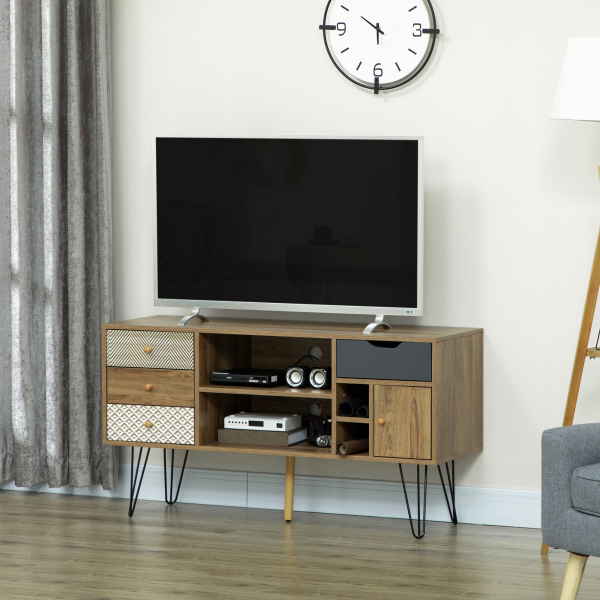 HOMCOM Móvel de TV com Prateleira de Armazenamento 4 Gavetas e Pés de Metal para Televisores de até 50 Polegadas 120x39x64cm Marrom - Image 2