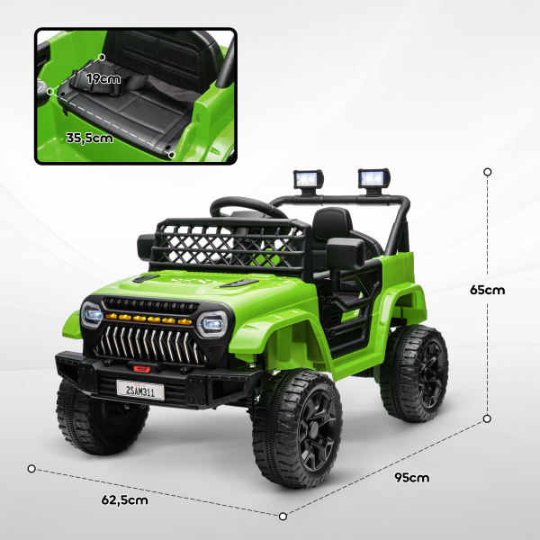AIYAPLAY Carro Elétrico para Crianças Carro Elétrico Infantil UTV 12V com Velocidade Ajustável USB e Faróis  95x62,5x65 cm Verde - Image 3