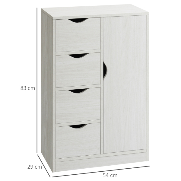 HOMCOM Armário de Sala de Estar Aparador Auxiliar com 4 Gavetas 1 Armário e Prateleira Inferior Móvel de Armazenamento 54x29x83cm Branco - Image 3