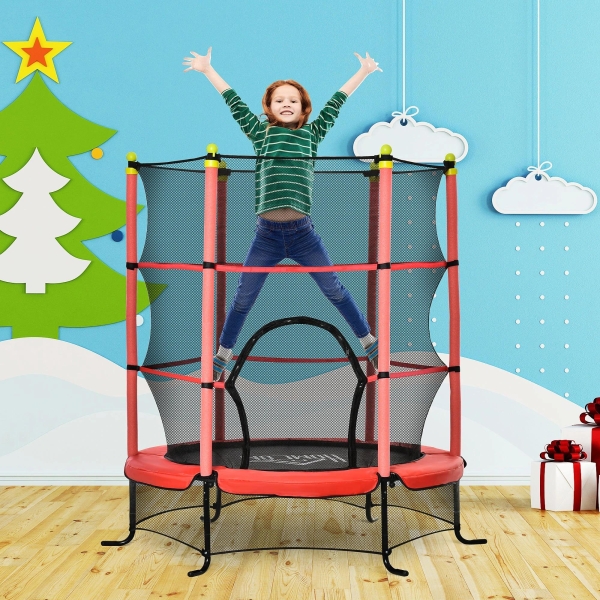 HOMCOM Trampolim para Crianças acima de 3 Anos Cama Elástica Infantil com Rede de Segurança e Estrutura de Aço para Interiores e Exteriores Carga 45kg 163x163x163 cm Vermelho - Image 4