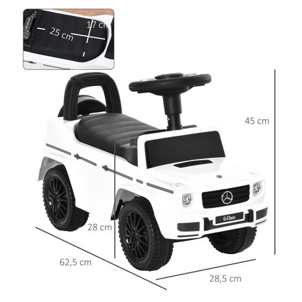HOMCOM Carro Andador para Bebés com Licença Mercedes G350 com Compartimento de Arrumação e Volante Carga 25 kg 62,5x28,5x45 cm Branco - Image 3