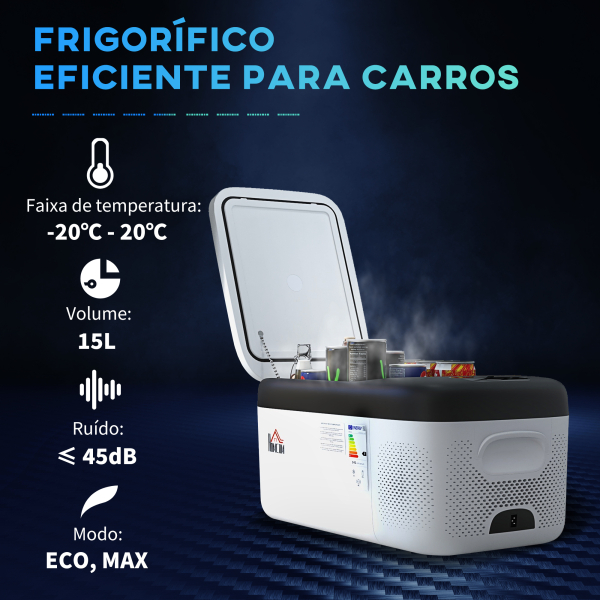 HOMCOM Geleira Elétrica de Compressor Portátil 15L para Carro -20℃ a 20℃ 12 / 24V CC e 100-240V CA 56,8x33x26,2 cm Branco - Image 4