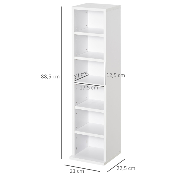 HOMCOM Estante para CD ou DVD com 12 Compartimentos para 204 CDs e Prateleira Ajustável 2 Unidades 21x22,5x88,5cm Branco - Image 3
