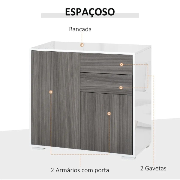 HOMCOM Aparador Auxiliar com 2 Portas 2 Gavetas e Prateleira Ajustável Abertura a Pressão Móvel Organizador de Armazenamento para Dormitório Sala de Estar 79x36x74cm Cinza - Image 4