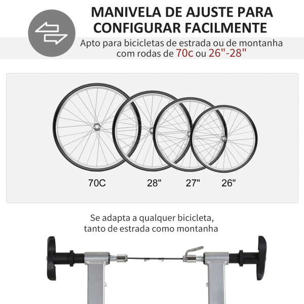 HOMCOM Rolo Bicicleta para treinamento de ciclismo Ajustável Treinador de Ciclismo  Cor Prateada  Estrutura de Aço - 54,5x42,2x39,1 cm - Image 4