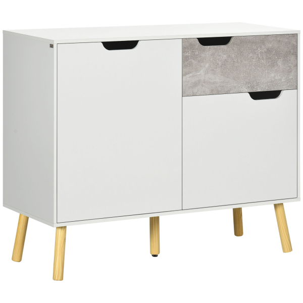 HOMCOM Aparador de Sala de Estar com 2 Portas e 1 Gaveta Aparador para Escritório Estúdio Dormitório 98x39x81,5cm Branco Cinza - Image 9