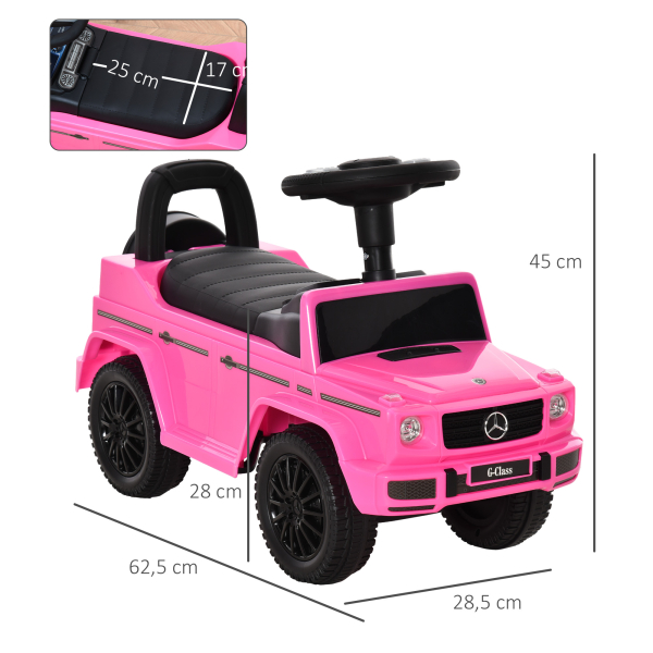 HOMCOM Carro Andador para Bebés com Licença Mercedes G350 com Compartimento de Arrumação e Volante Carga 25 kg 62,5x28,5x45 cm Rosa - Image 3