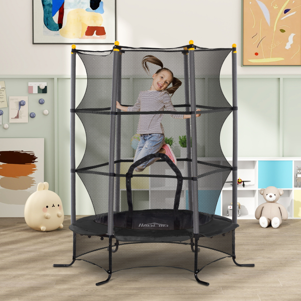 HOMCOM Trampolim para Crianças com Rede de Segurança e Estrutura de Aço para Interiores e Exteriores Carga 50 kg Ø163x190 cm Preto - Image 2