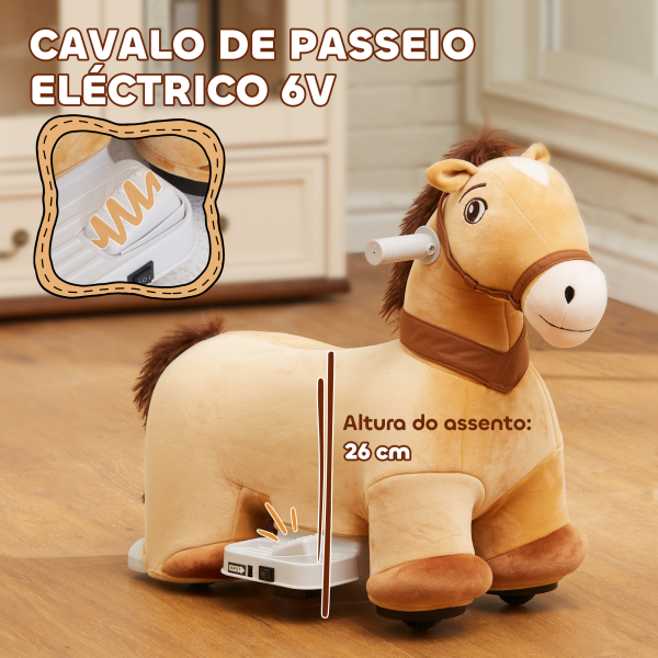AIYAPLAY Cavalo Elétrico para Crianças de 18 a 36 Meses Cavalo de Brincar Elétrico com Bateria 6V e Música 69x34x53 cm Marrom - Image 4