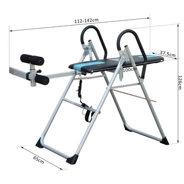 HOMCOM Mesa de Inversão Dobrável com Altura Ajustável entre 147-198 cm e Cinto de Segurança 65x112-142x126 cm Preto e Azul - Image 3