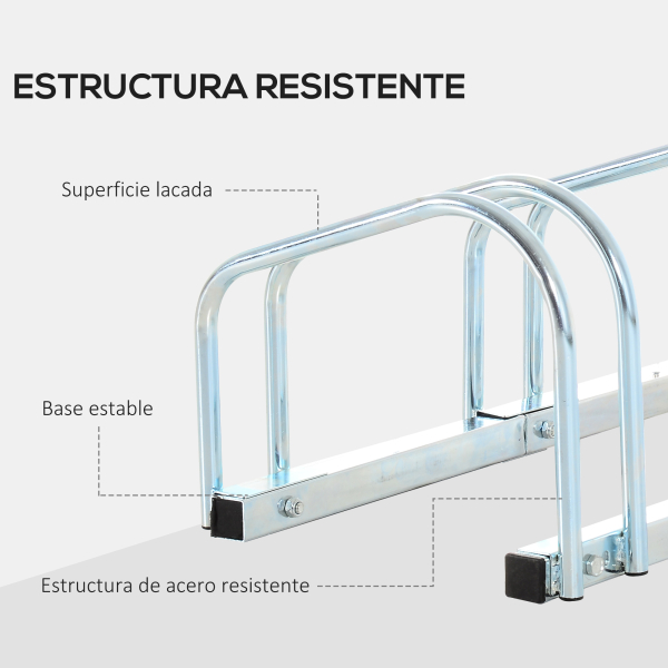 HOMCOM Estacionamento para 4 Bicicletas Suporte de Aço para Estacionar Bicicletas no Chão para Interior e Exterior 110x33x27 cm Prata - Image 4