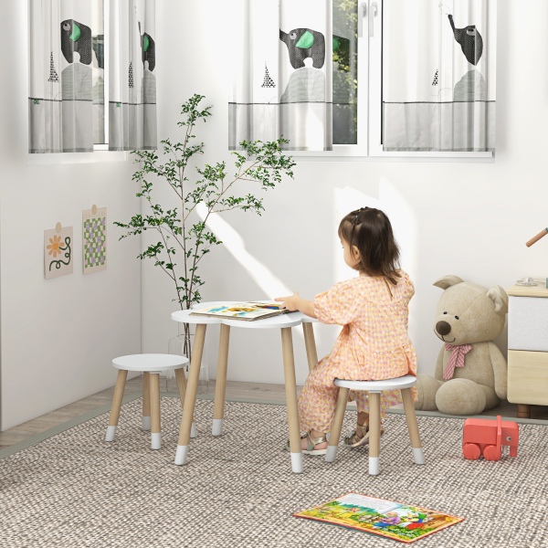 ZONEKIZ Conjunto de Mesa e 2 Cadeira para Crianças de 2-5 Anos Mesa com Forma de Flor Ø59x50 cm e Cadeiras Ø28x26 cm Branco - Image 2