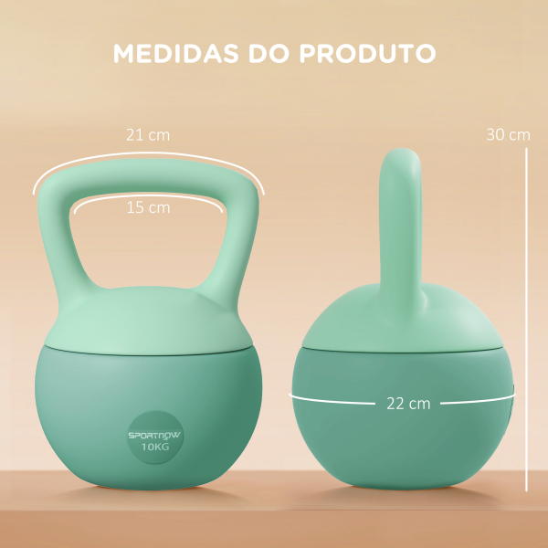 SPORTNOW Kettlebell de 10 kg Pesa Russa Preenchida de Areia Metálica e Alça Antiderrapante para Treino em Casa Ginásio 21x21x30 cm Verde - Image 3
