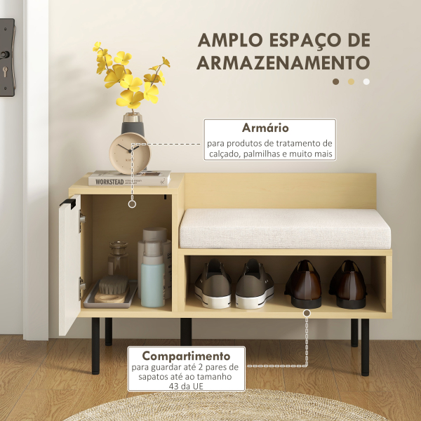 HOMCOM Banco Sapateira Sapateira de Entrada com Almofada Porta e Prateleira para Sapatos com Assento 80x35x47 cm Madeira - Image 4