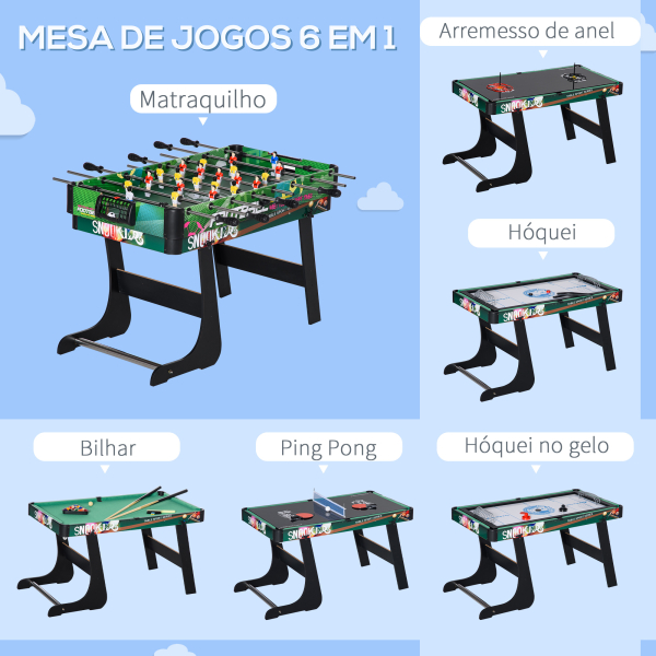 HOMCOM Mesa de Jogos 6 em 1 Dobrável Bilhar Matraquilho Ping Pong Lançamento de Anéis Hóquei no Gelo e Air Hóquei 118x104x71cm Multicor - Image 4