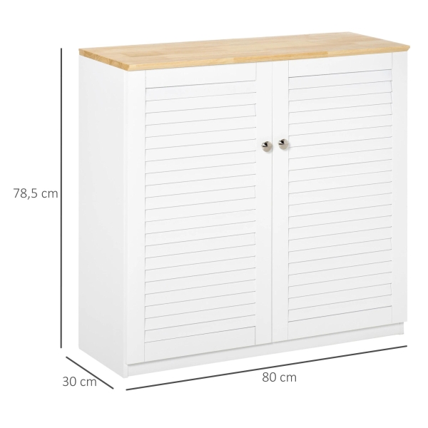HOMCOM Aparador de 2 Portas Desenho de Persiana com Prateleira Ajustável Armário Auxiliar de Armazenamento Moderno para Sala de Estar Dormitório 80x30x78,5cm Branco - Image 3