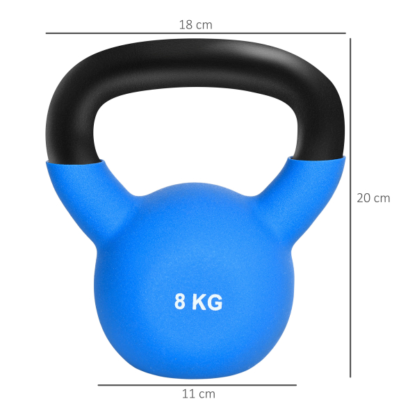HOMCOM Kettlebell de 8kg de Ferro Fundido Peso Russo com Revestimento de Neoprene para Treinamento de Força 18x11x20cm Azul - Image 3