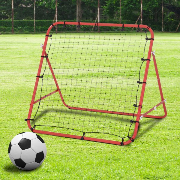 HOMCOM Rede de Rebote de Metal Rede de Rebote com Ângulo Ajustável e 20 Cordas Elásticas para Treinamento de Futebol Tenis Beisebol Desportes 96x80x96cm Vermelho - Image 2