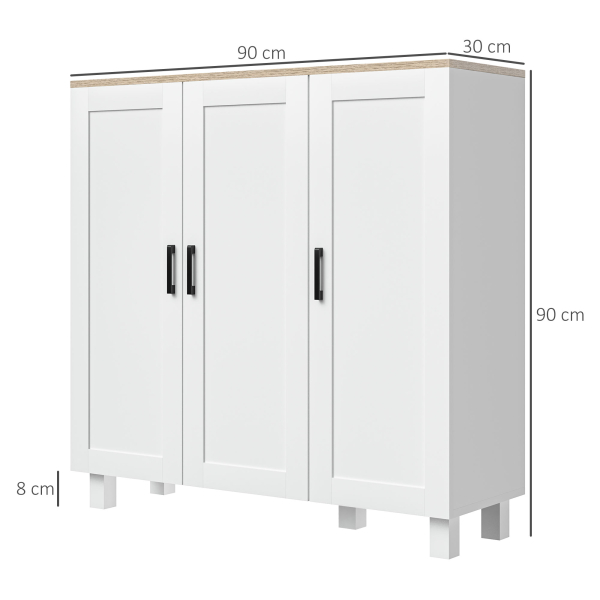HOMCOM Aparador para Sala de Estar Móvel Buffet com 3 Portas e Prateleiras Ajustáveis 90x30x90 cm Branco e Madeira - Image 3