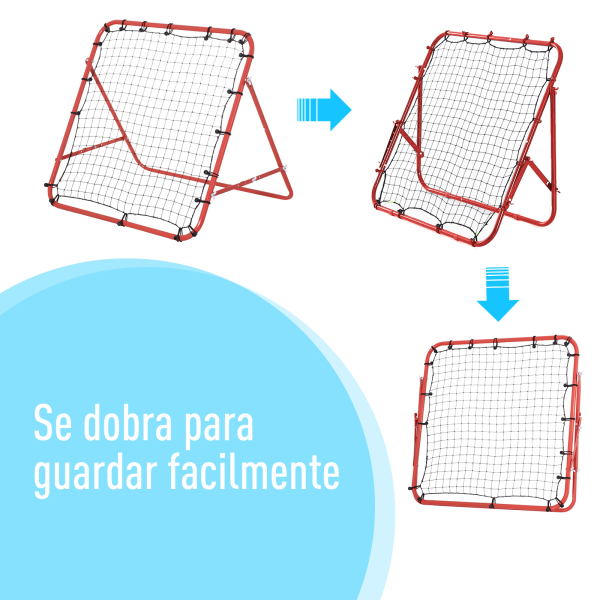 HOMCOM Rede de Rebote de Metal Rede de Rebote com Ângulo Ajustável e 20 Cordas Elásticas para Treinamento de Futebol Tenis Beisebol Desportes 96x80x96cm Vermelho - Image 4