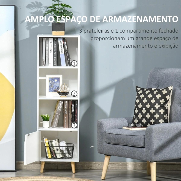HOMCOM Estante com 3 Prateleiras Abertas e 1 Fechada com Porta Estante de Estilo Moderno para Armazenamento de Livros Brinquedos Plantas 40x30x129,5cm Branco - Image 4