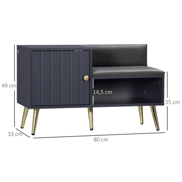 HOMCOM Banco Sapateira com Compartimento Aberto e Almofada Acolchoada para 4 Pares de Sapatos 80x33x49 cm Cinza Escuro - Image 3