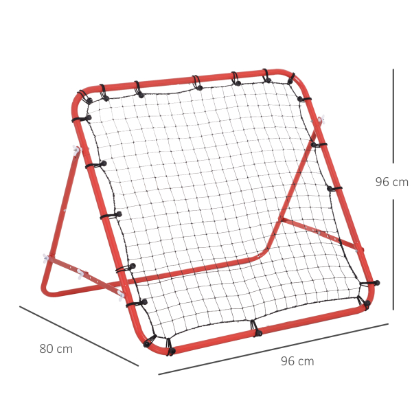 HOMCOM Rede de Rebote de Metal Rede de Rebote com Ângulo Ajustável e 20 Cordas Elásticas para Treinamento de Futebol Tenis Beisebol Desportes 96x80x96cm Vermelho - Image 3