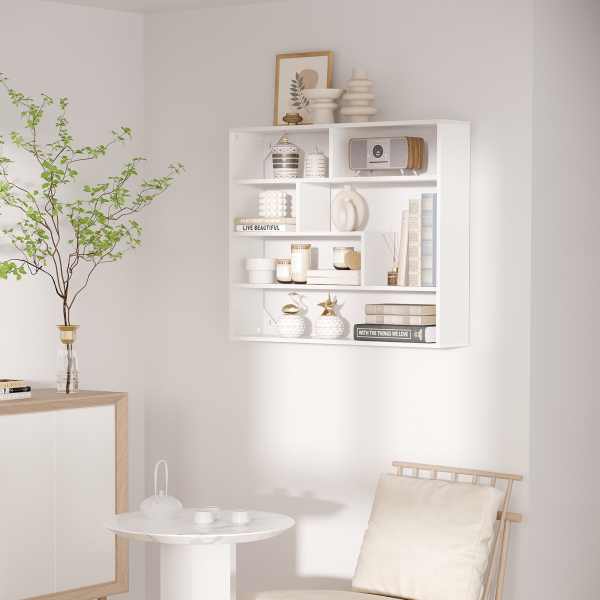 HOMCOM Estante de Parede de 4 Níveis com 7 Compartimentos Abertos para Sala de Estar Escritório Estilo Moderno 94x19,5x80cm Branco - Image 2