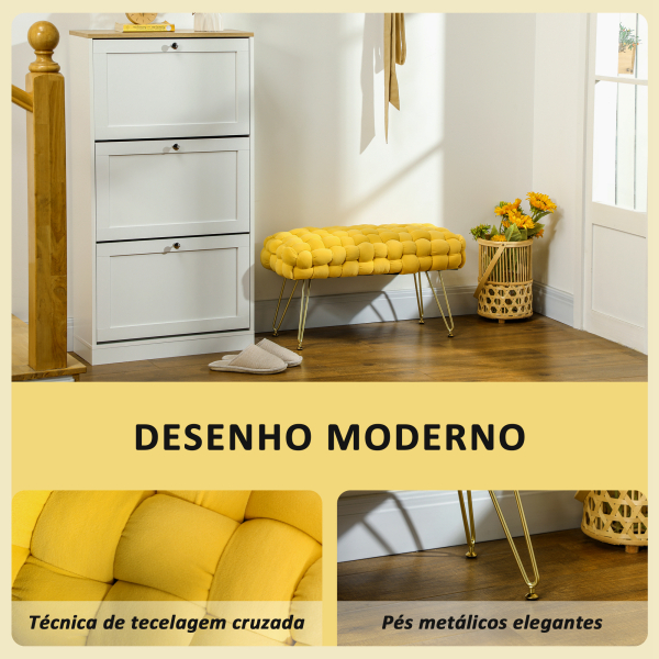 HOMCOM Apoio para os Pés Sala de Estar em Veludo com Pés de Metal e Assento Acolchoado para Dormitório Entrada 76x38x41,5 cm Amarelo - Image 4