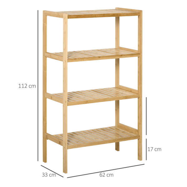 HOMCOM Estante de Bambú de 4 Níveis Móvel Organizador Multifuncional para Casa de Banho Cozinha Sala de Estar com Dispositivo Anti-Rolamento 62x33x112cn Natural - Image 3