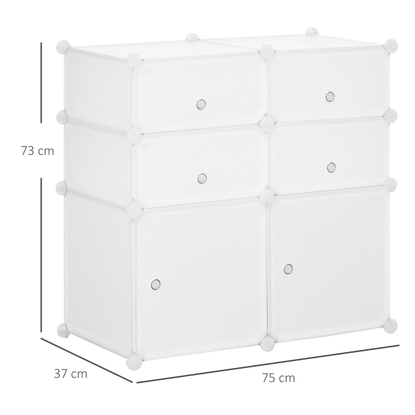 HOMCOM Armário Modular de Plástico Armário Modular com 6 Cubos Organizador de Roupas Sapatos Brinquedos 75x37x73cm Branco - Image 3