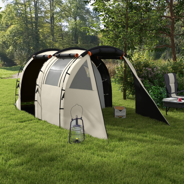 Outsunny Tenda de Campismo Familiar para 4-5 Pessoas com 2 Quartos 5 Portas e Bolsa de Transporte Impermeável 460x230x180 cm Caqui - Image 2