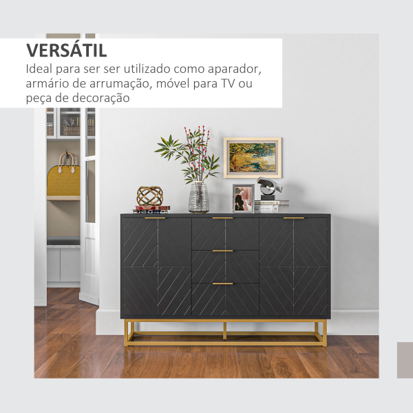 HOMCOM Aparador Auxiliar Armário de Armazenamento com 3 Gavetas e 2 Armários com Prateleira Ajustável 120x40x76 cm Preto - Image 4
