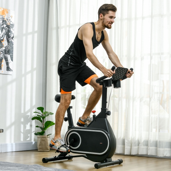 SPORTNOW Bicicleta Estática com Ecrã LCD Assento e Guiador Ajustáveis Volante 4 kg e Porta Garrafa  93x48,5x102-112 cm Preto - Image 2