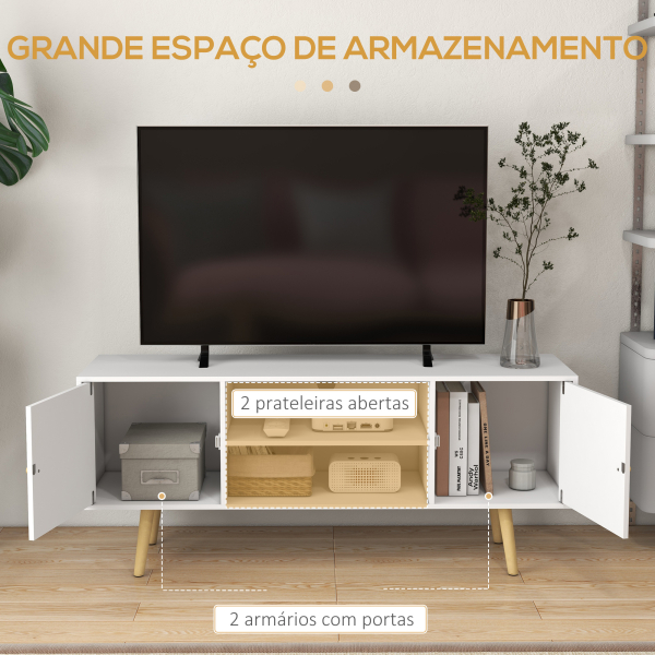 HOMCOM Móvel de TV para Televisores de até 55 Polegadas com 2 Portas 2 Prateleiras de Armazenamento 120x34x50cm Branco - Image 4