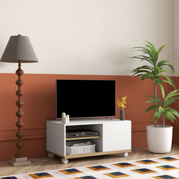 HOMCOM Móvel de TV Mesa de Sala de Estar Moderna de TV de 42 Polegadas com 4 Rodas 80x45x39,5 cm Branco - Image 2
