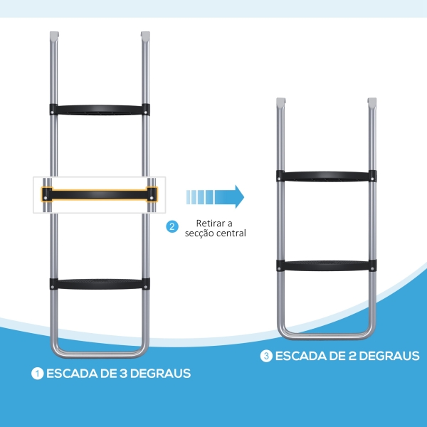 SPORTNOW Escada para Trampolim de Aço Escada para Trampolim de 3 ou 2 Degraus com 2 Ganchos Capacidade 120 kg 110x32 cm Prata - Image 4