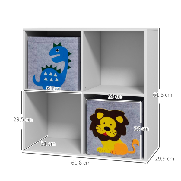 ZONEKIZ Estante para Brinquedos com 6 Compartimentos e 3 Caixas de Tecido não Tecido e Desenho de Animais 61,8x29,9x61,8 cm Branco e Cinza - Image 3
