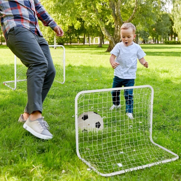 HOMCOM Conjunto de 2 balizas de futebol com rede e bola para crianças e adultos 78x46x 56cm Branco - Image 2