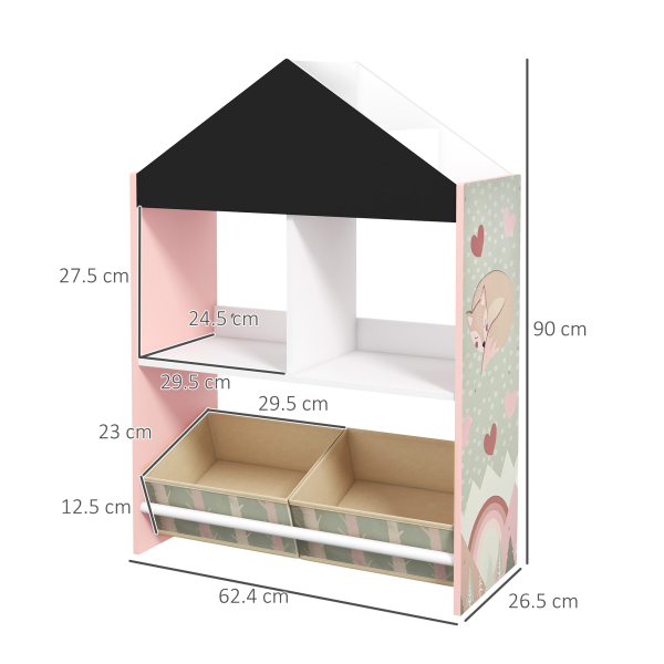ZONEKIZ Estante para Brinquedos Organizador Infantil com Prateleiras Abertas e 2 Caixas de Tecido não Tecido Amovíveis 62,4x26,5x90 cm Rosa - Image 3