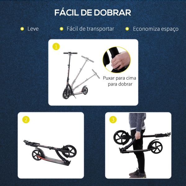 HOMCOM Trotinete dobrável de alumínio para crianças acima de 14 anos altura ajustável de 87-101 cm com 2 Rodas Grandes Travagem Carga 100 kg Preto - Image 4