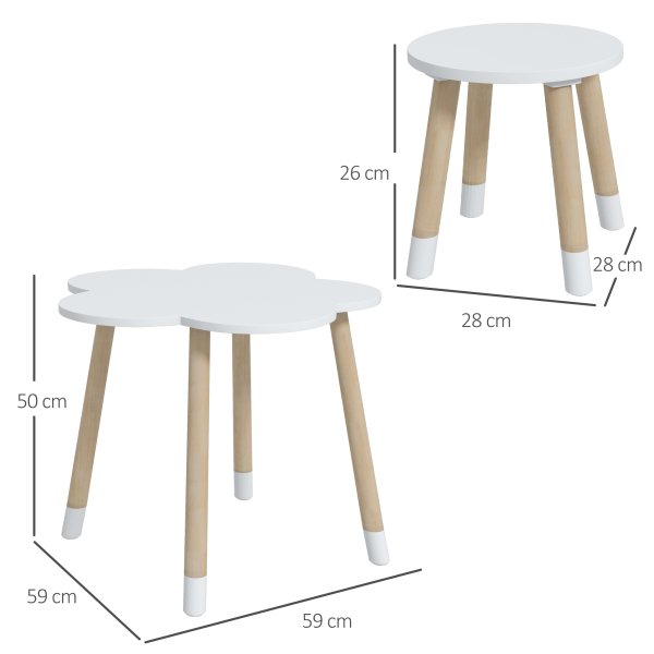 ZONEKIZ Conjunto de Mesa e 2 Cadeira para Crianças de 2-5 Anos Mesa com Forma de Flor Ø59x50 cm e Cadeiras Ø28x26 cm Branco - Image 3