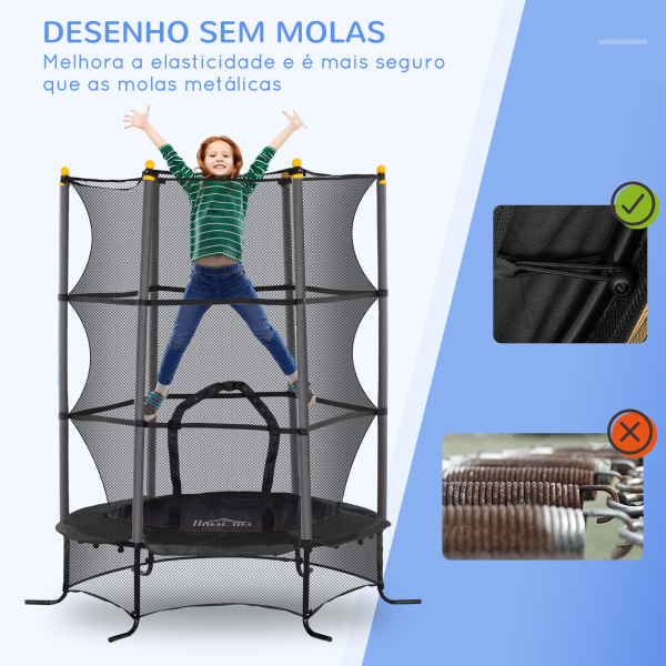 HOMCOM Trampolim para Crianças com Rede de Segurança e Estrutura de Aço para Interiores e Exteriores Carga 50 kg Ø163x190 cm Preto - Image 4
