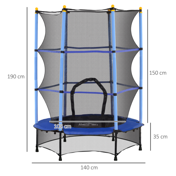 HOMCOM Trampolim para Crianças com Rede de Segurança e Estrutura de Aço para Interiores e Exteriores Carga 50kg Ø140x190 cm Azul - Image 3