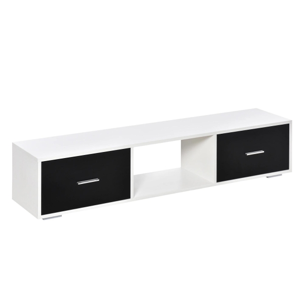 HOMCOM Móvel de TV para Televisores de até 60" Móvel de Sala de Estar Moderno com 2 Gavetas e Compartimento Aberto 140x30x32cm Branco e Preto