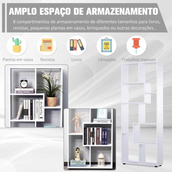 HOMCOM Estante Vertical Multifuncional com 8 Prateleiras Largas 70x24x178cm Branco - Image 4