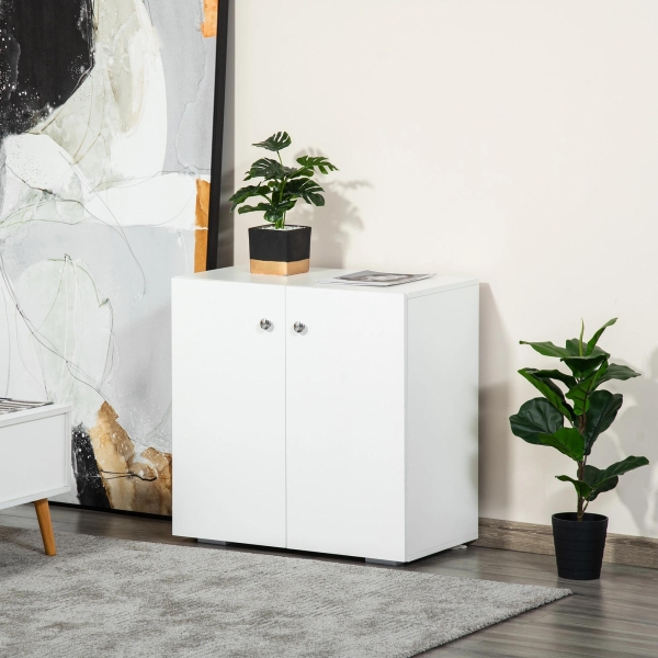 HOMCOM Aparador de Sala de Estar com 2 Portas Armário Auxiliar com 2 Prateleiras para de Livros Roupa Brinquedos Estilo Moderno 70x39x70cm Branco - Image 2