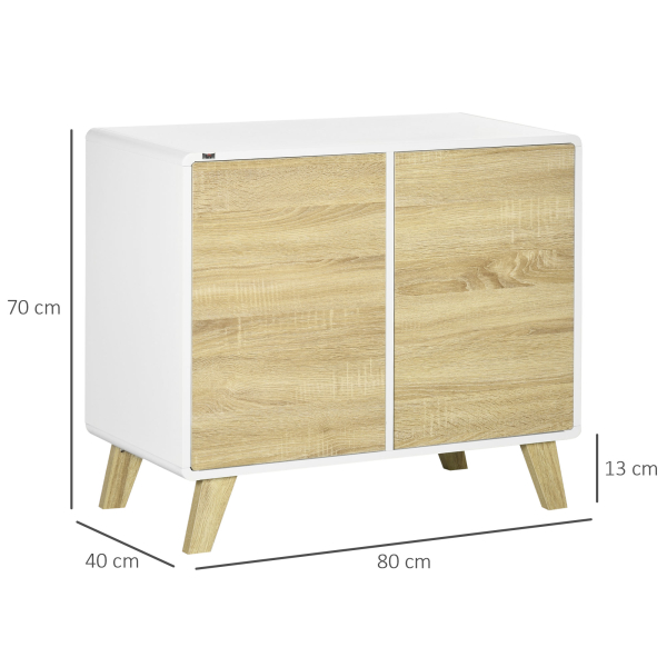 HOMCOM Aparador de Sala de Estar com Portas de Abertura a Pressão e Prateleiras Ajustáveis para Dormitório 80x40x70cm Branco e Carvalho - Image 3